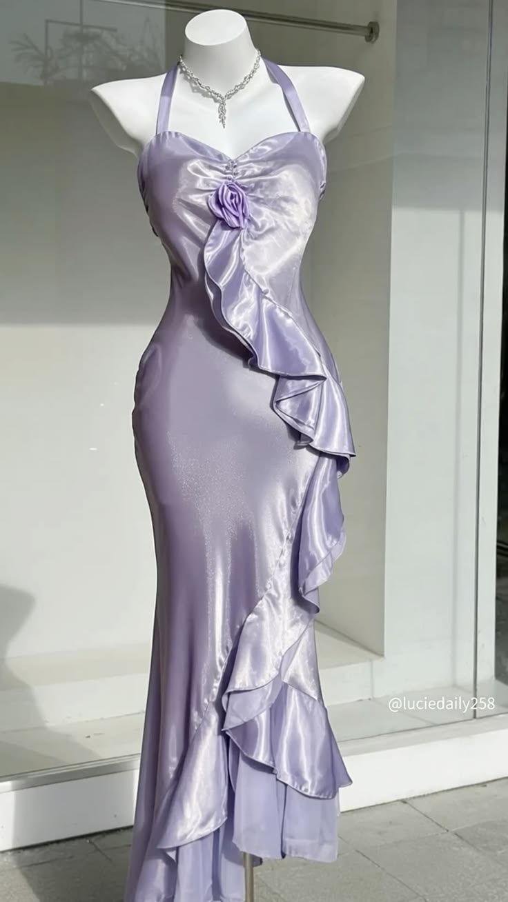 Glam Purple Prom Dress Halter Sheath Satin Long Evening Dress DP06234