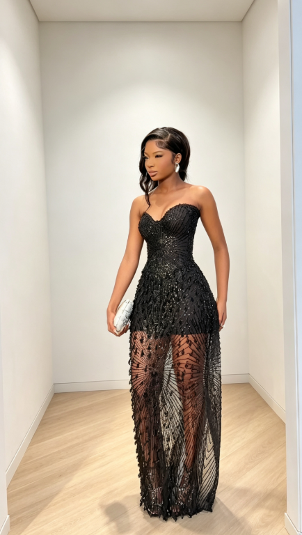 Elegant Black Evening Dress Tulle Beaded Formal Dress Sweetheart Sheath Prom Dress DP06241