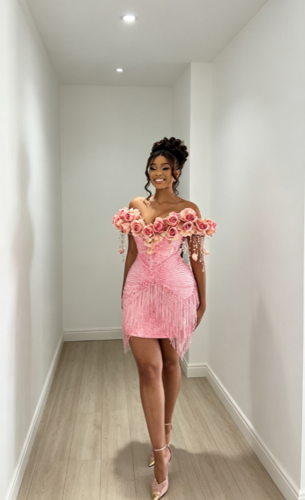 Sexy Pink Short Prom Dress Off-shoulder Sheath Birthday Dress Satin Hoco Dress DP06268
