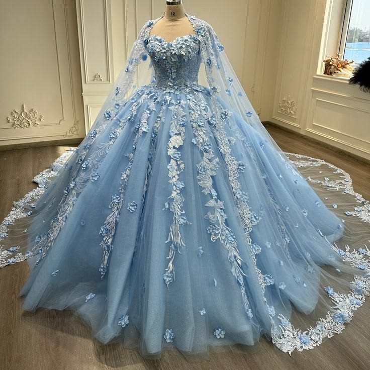 Fairy Blue Quinceanera Dress Sweetheart Ball Gown Birthday Dress Tulle Appliques 16th Birthday Dress DP06271