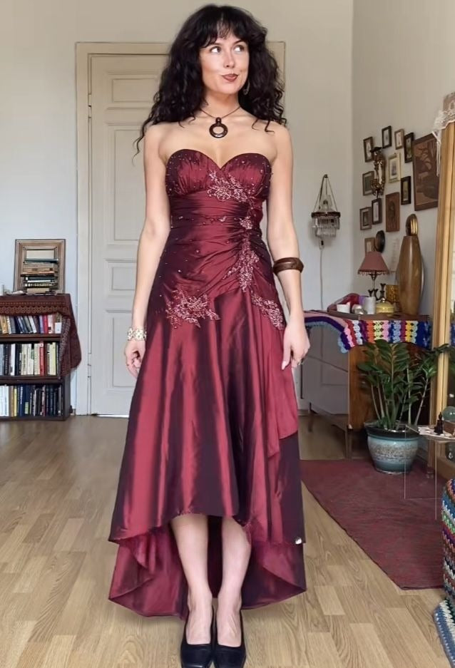 Chic Sweetheart Sheath Satin Long Evening Dress Burgundy Prom Dress DP06278