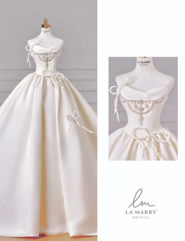 Timeless Strapless A-Line Wedding Dress White Bridal Gown Satin Bridal Dress DP06293