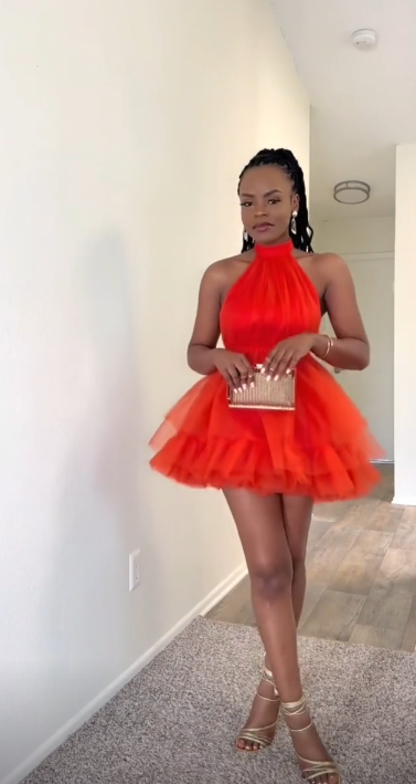 Sexy Red Hoco Dress Halter A-Line Dress for Party Tulle Birthday Dress DP06304