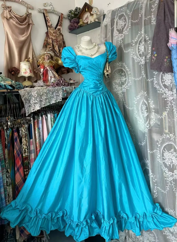 Glam Blue Prom Dress Sheath Dress for Party Satin Evening Dress DP06316