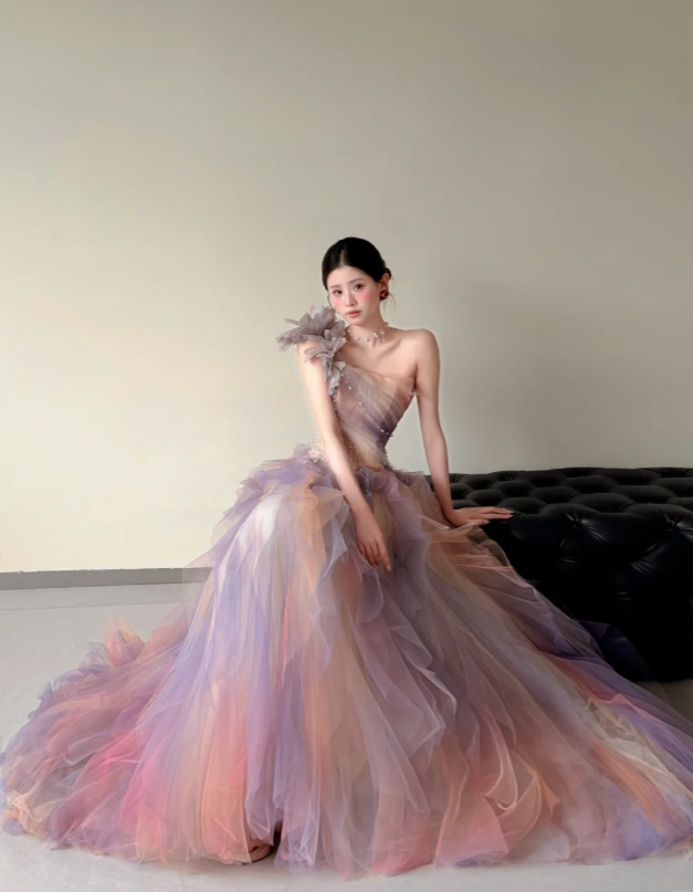 Glam One-shoulder Prom Dress A-Line Dress for Party Tulle Evening Dress DP06317