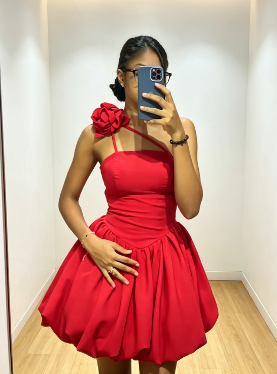 Sexy Red Short Prom Dress One-shoulder A-Line Hoco Dress Chiffon Birthday Dress DP06394