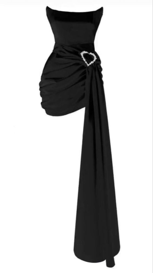 Chic Black Birthday Dress Strapless Sheath Hoco Dress Satin Dress for Party DP06449