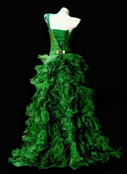 Elegant Green Prom Dress One-shoulder A-Line Tulle Long Evening Dress DP06470