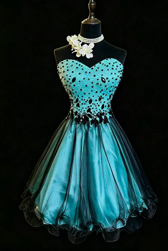 Chic Blue Short Homecoming Dress A-Line Prom Dress Tulle Birthday Dress DP06494