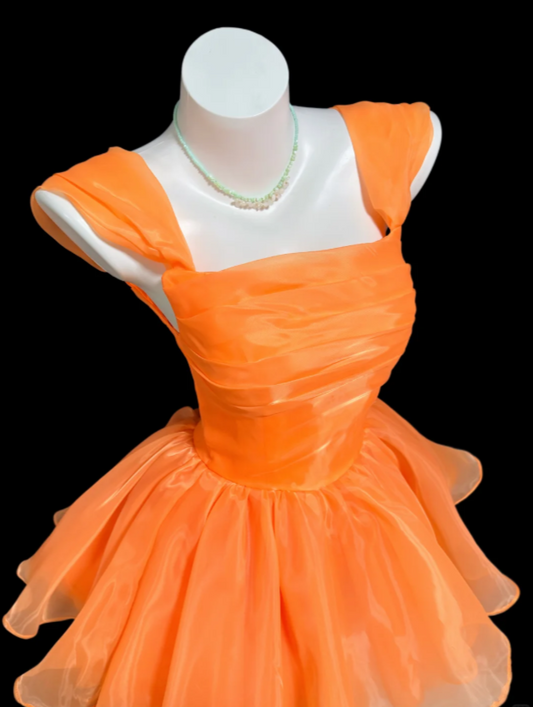 Chic Orange Short Homecoming Dress A-Line Prom Dress Chiffon Birthday Dress DP06499