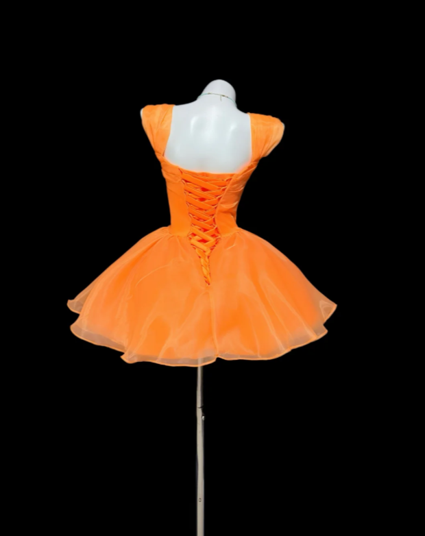 Chic Orange Short Homecoming Dress A-Line Prom Dress Chiffon Birthday Dress DP06499