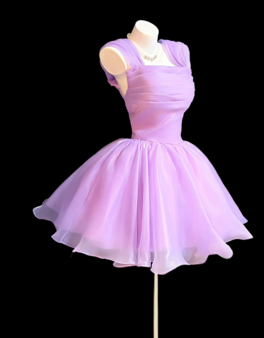 Chic Lilac Short Homecoming Dress A-Line Prom Dress Chiffon Birthday Dress DP06500