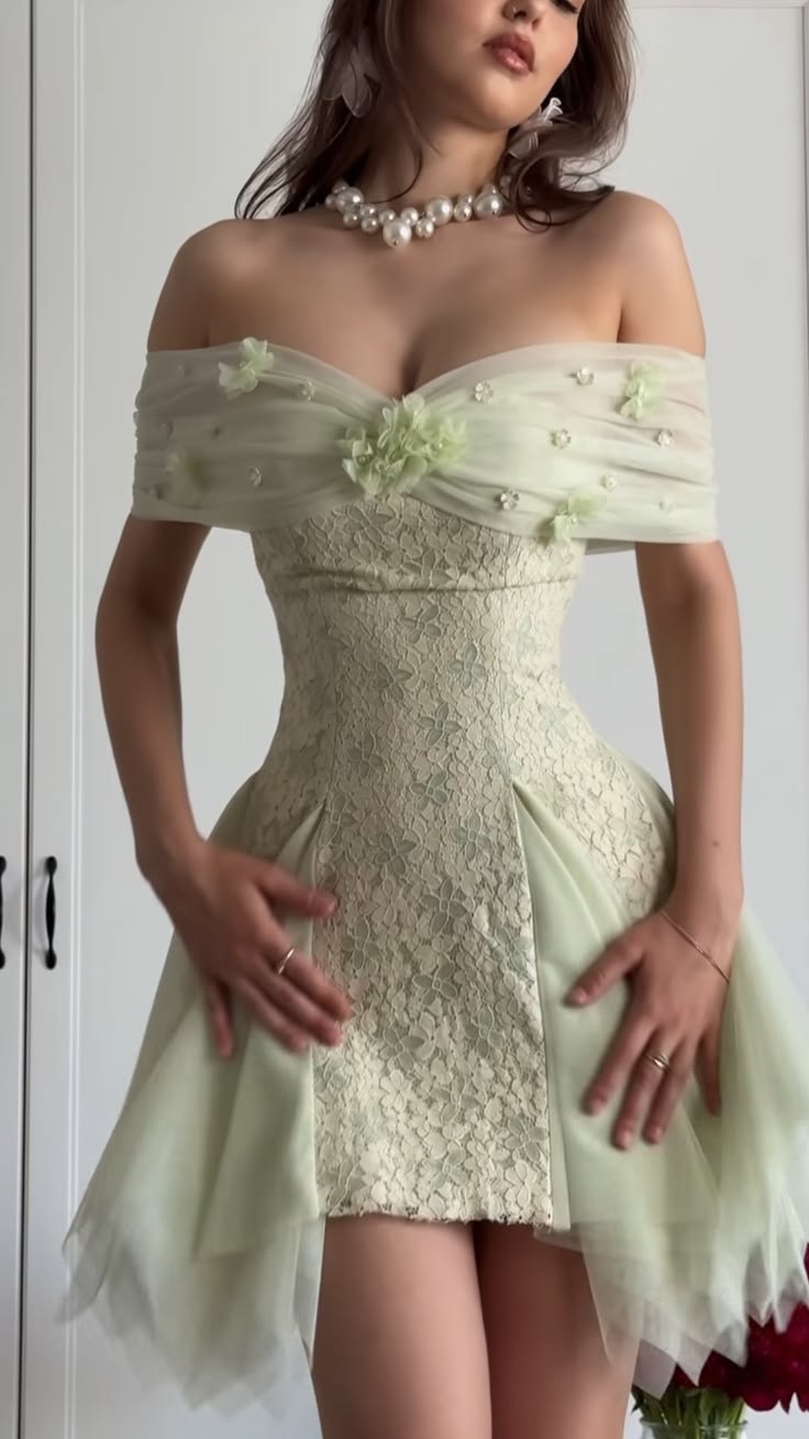 Sexy Green Hoco Dress Off-shoulder Tulle Applique Birthday Dress Sheath Dress for Party DP06516