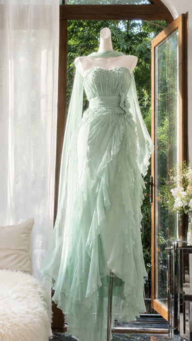 Gorgeous Green Prom Dress Sweetheart Sheath Beaded Chiffon Long Evening Dress DP06565