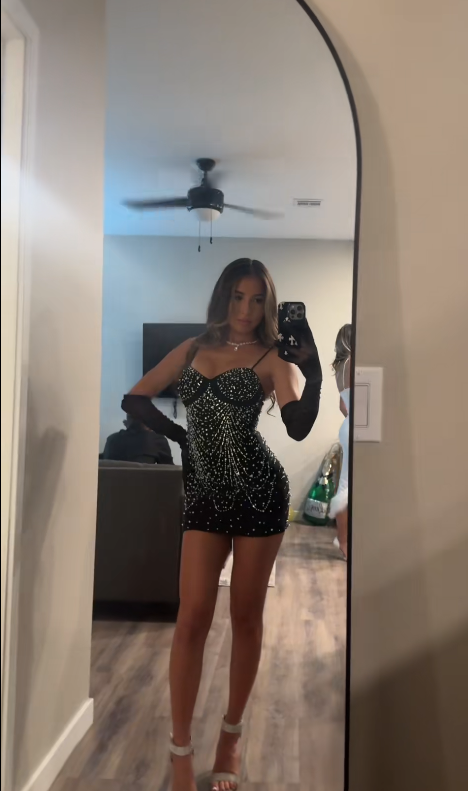 Sexy Black Short Homecoming Dress Straps A-Line Satin Sequins Birthday Dress DP06570