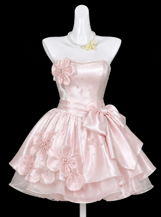 Chic Pink Short Homecoming Dress Strapless A-Line Satin Birthday Dress DP06607