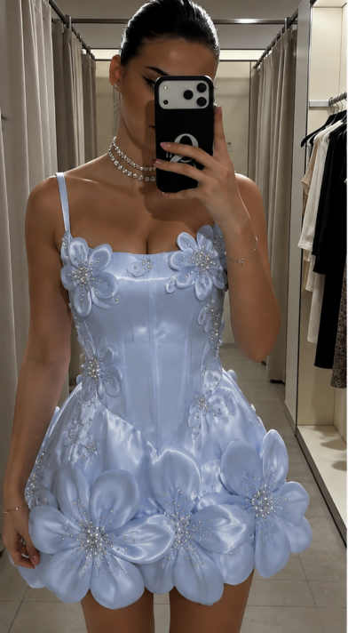 Chic Blue Short Homecoming Dress Straps A-Line Satin Birthday Dress DP06611