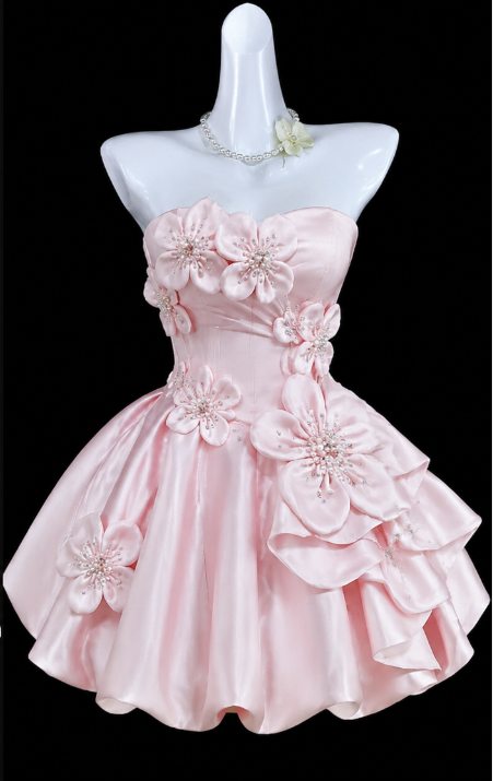Chic Pink Short Homecoming Dress Strapless A-Line Satin Birthday Dress DP06614