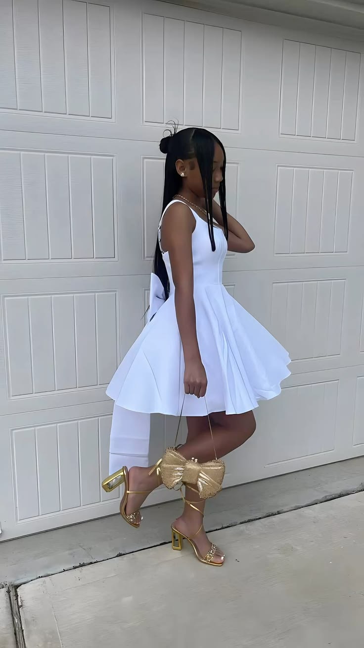 Chic White Short Homecoming Dress A-line Satin Birthday Dress DP06621