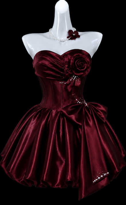 Chic Burgundy Short Homecoming Dress A-Line Satin Birthday Dress DP06623