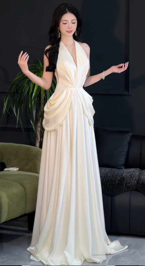 Chic White A-Line Satin Wedding Dress for Bride DP06631