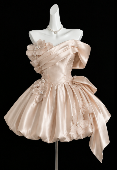 Elegant Champagne Short Homecoming Dress Satin A-Line 16th Birthday Dress DP06661