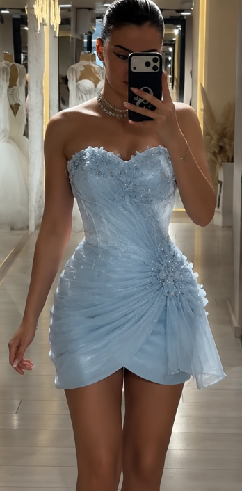 Elegant Blue Short Homecoming Dress Tulle Sheath 16th Birthday Dress DP06663