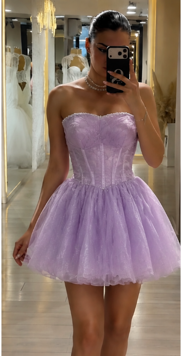 Elegant Lilac Short Homecoming Dress Tulle A-Line 16th Birthday Dress DP06664