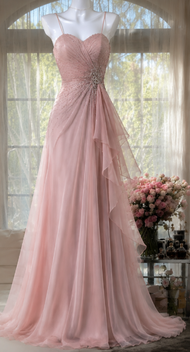 Elegant Pink Evening Dress Sheath Chiffon Beaded Long Prom Dress DP06699