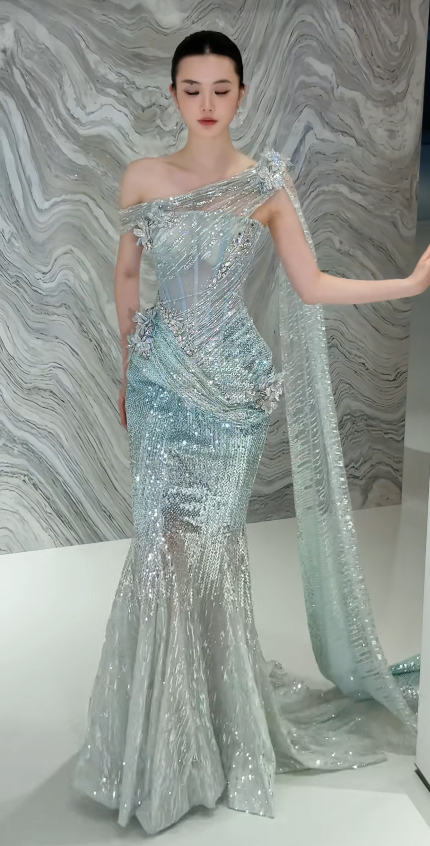Elegant Tiffany Blue Evening Dress Mermaid Tulle Long Prom Dress DP06704