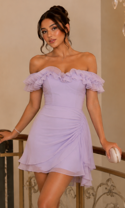 Fashion Lavender Hoco Dress Sheath Chiffon Birthday Dress DP06712