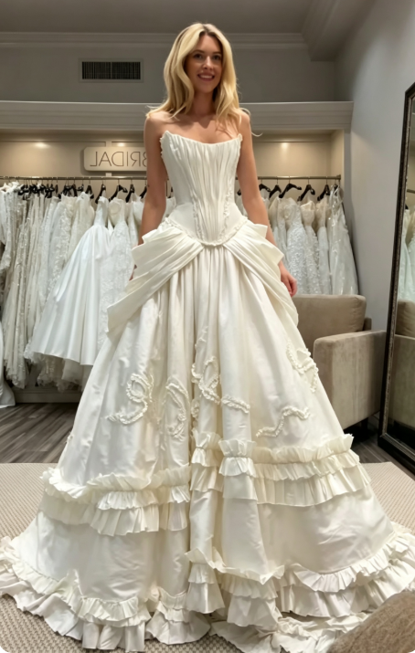 Chic White A-Line Satin Long Wedding Dress DP06772