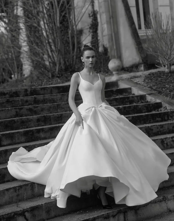 Chic White A-Line Satin Long Wedding Dress DP06775