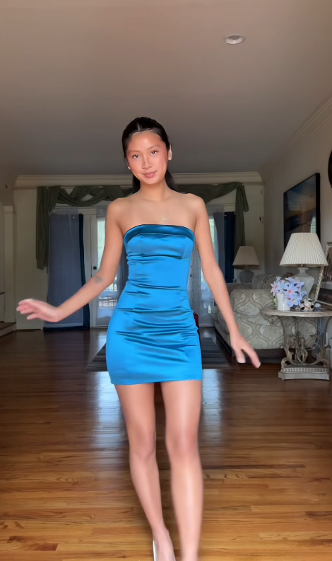 Chic Blue Birthday Dress Sheath Satin Hoco Dress DP06874