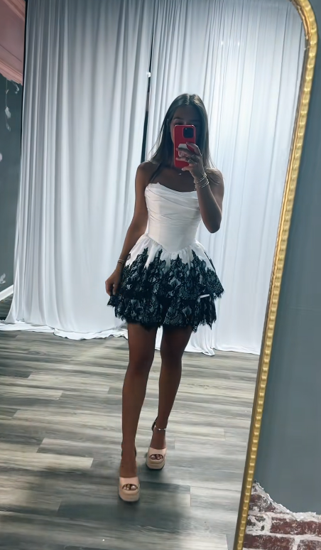 Cute White A-Line Satin Birthday Dress Short Homecoming Dress DP06931