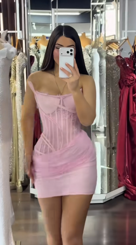 Cute Pink Sheath Tulle Birthday Dress Short Homecoming Dress DP06933