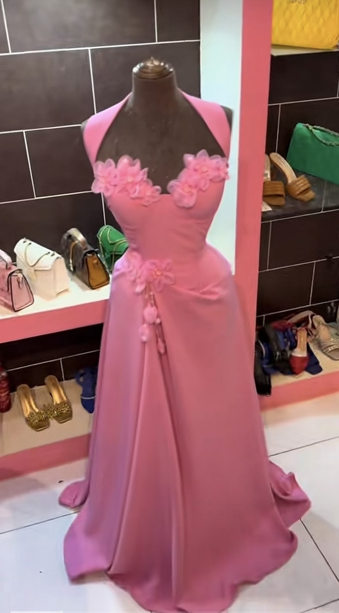 Pretty Pink Prom Dress Sheath Chiffon Long Evening Dress DP06952