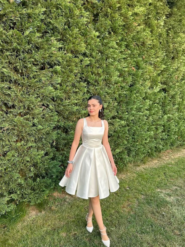 Pretty White A-Line Satin Short Homecoming Dress DP06974