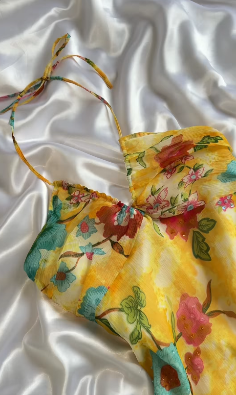 Robe Courte de Soirée Jaune Chic Fourreau en Mousseline de Soie pour Anniversaire DP07008