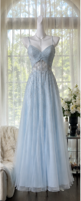 Glamours Pale Blue Evening Gown Chiffon Sheath Long Prom Dress DP07066