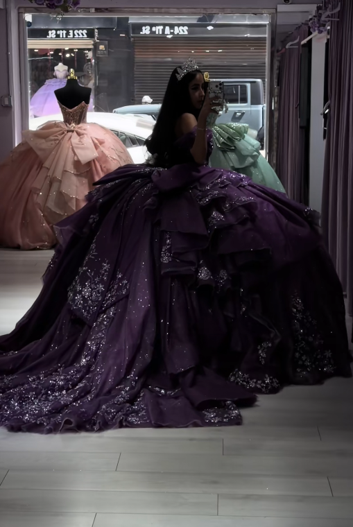 Fairy Purple Ball Gown Sweet 16 Dress Tulle Appliques Quineceanera Dress DP07078