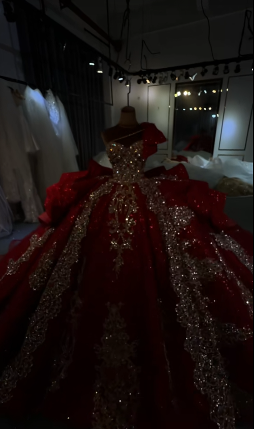 Fairy Red Ball Gown Sweet 16 Dress Tulle Appliques Quineceanera Dress DP07082
