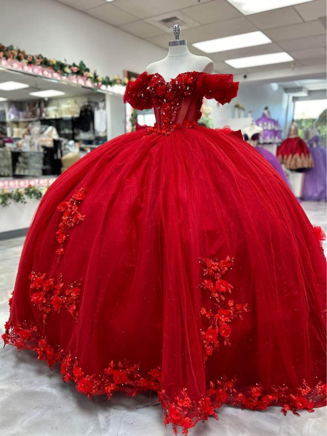 Fairy Red Ball Gown Sweet 16 Dress Tulle Appliques Quineceanera Dress DP07085