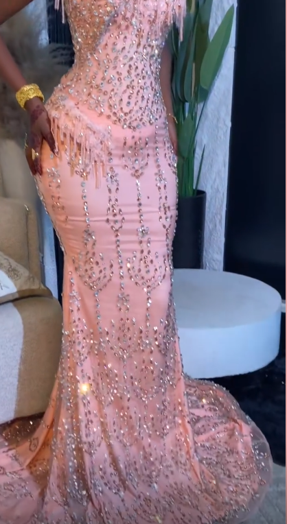 Elegant Pink Long Prom Dress Sheath Tulle Beaded Prom Dress DP07099