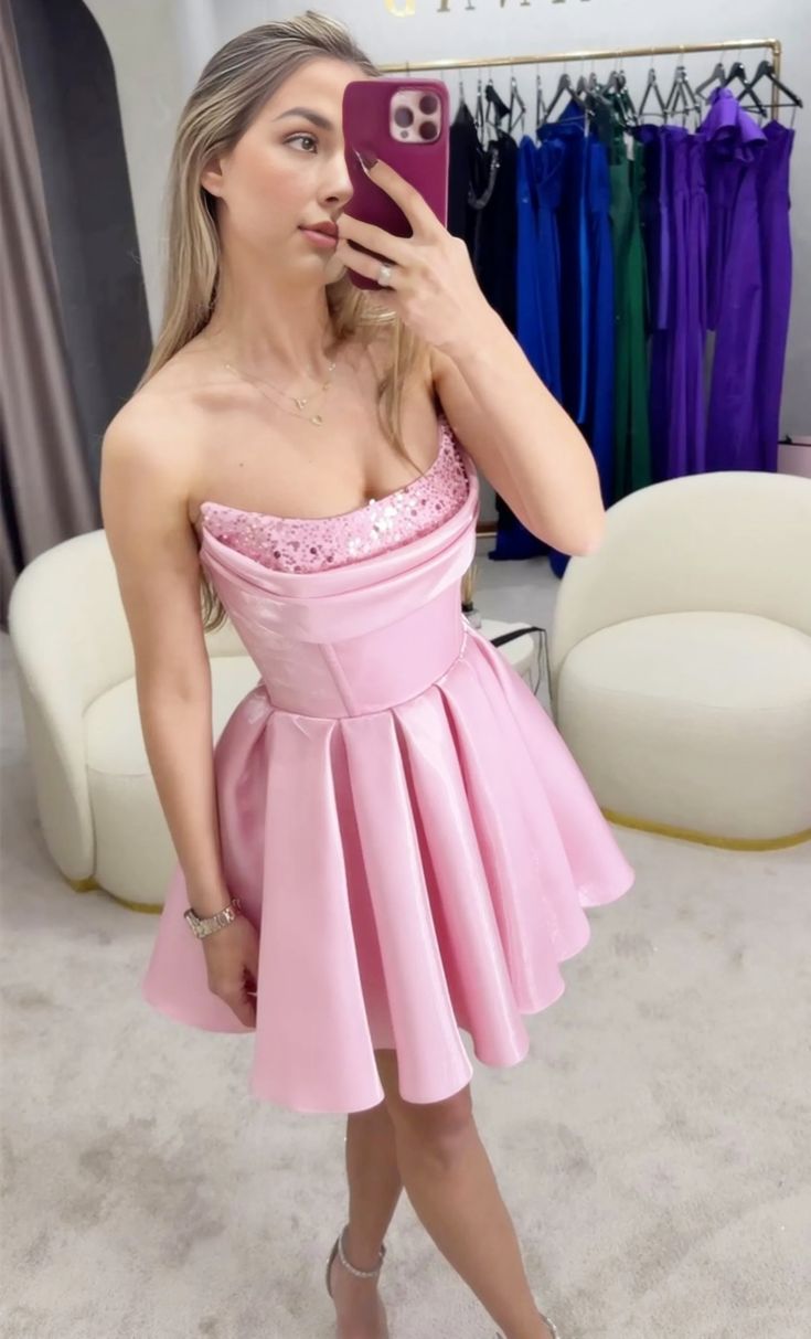 Fashion Pink Birthday Dress A-Line Satin Short Homecoming Dress DP07119