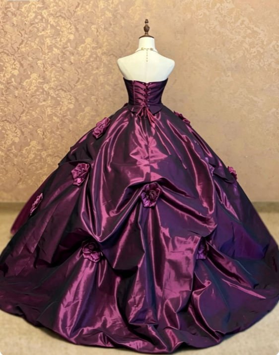 Chic Plum Prom Dress Ball Gonw Sweet 16 Dress Satin Quinceanera Dress DP07150