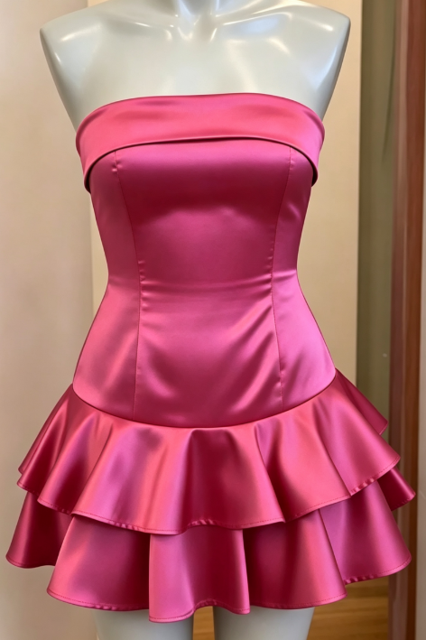 Beautiful Hot Pink Short Homecoming Dress Sheath Satin Birthday Dress DP07182