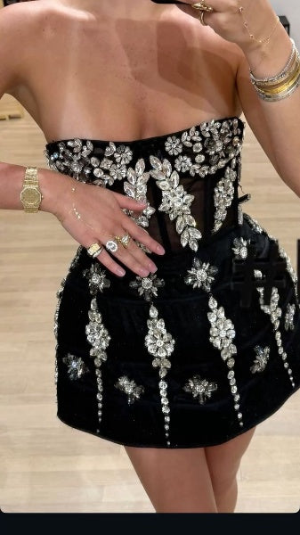 Fashion Black Short Birthday Dress Sheath Satin Homecoming Dress DP07230