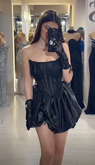 Pretty Black Birthday Dress A-Line Satin Short Homecoming Dress DP07266
