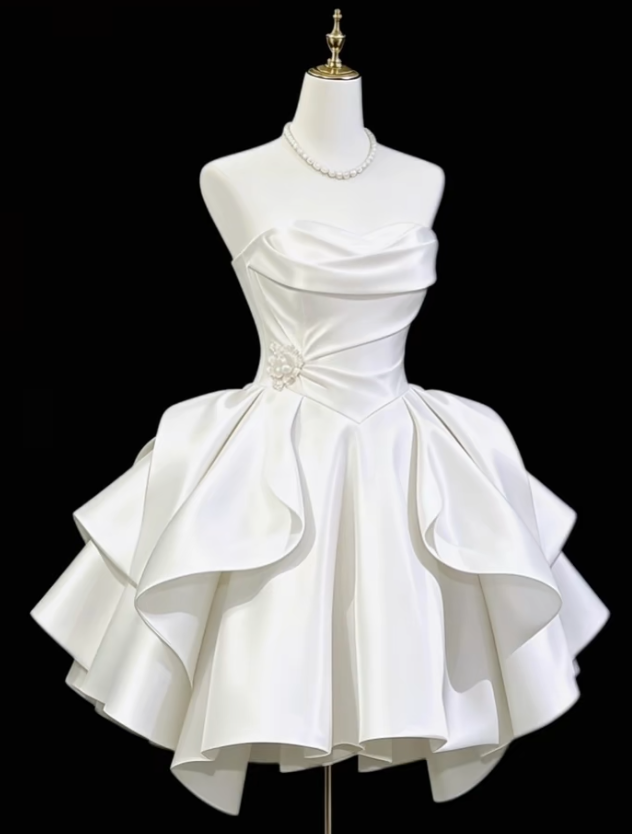 Gorgeous White Birthday Dress A-Line SatinHomecoming Dress DP07293
